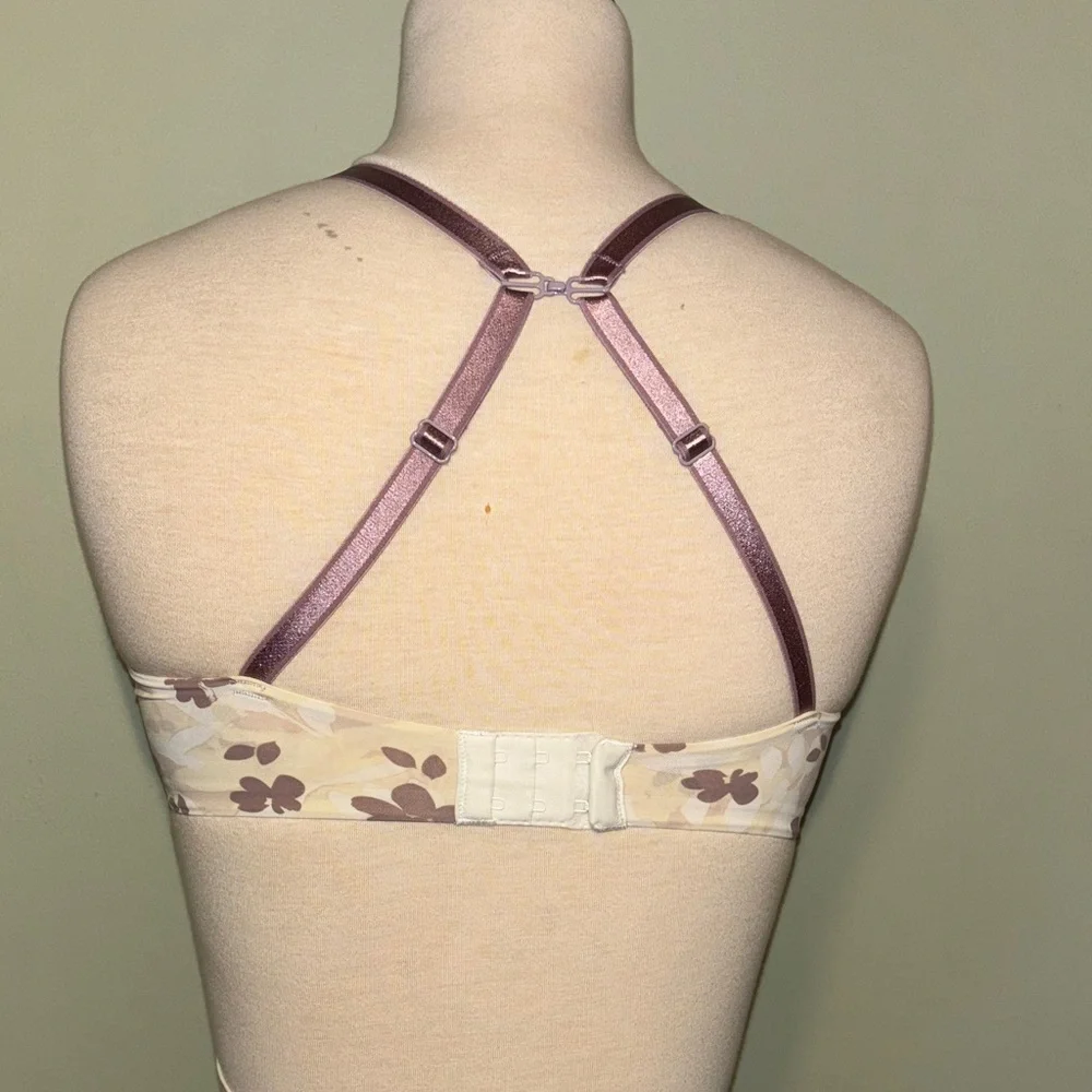 AUDEN Elegant Floral Women's nursing wireless Bra in Cream and Purple size 32D